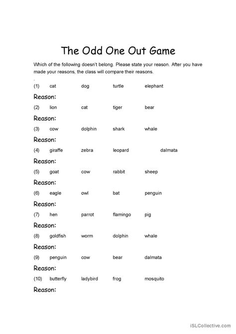 odd one out words|odd one out game printable.